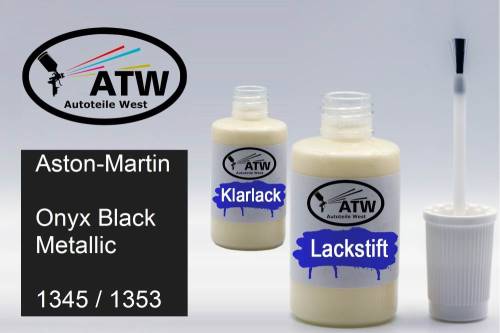 Aston-Martin, Onyx Black Metallic, 1345 / 1353: 20ml Lackstift + 20ml Klarlack - Set, von ATW Autoteile West.